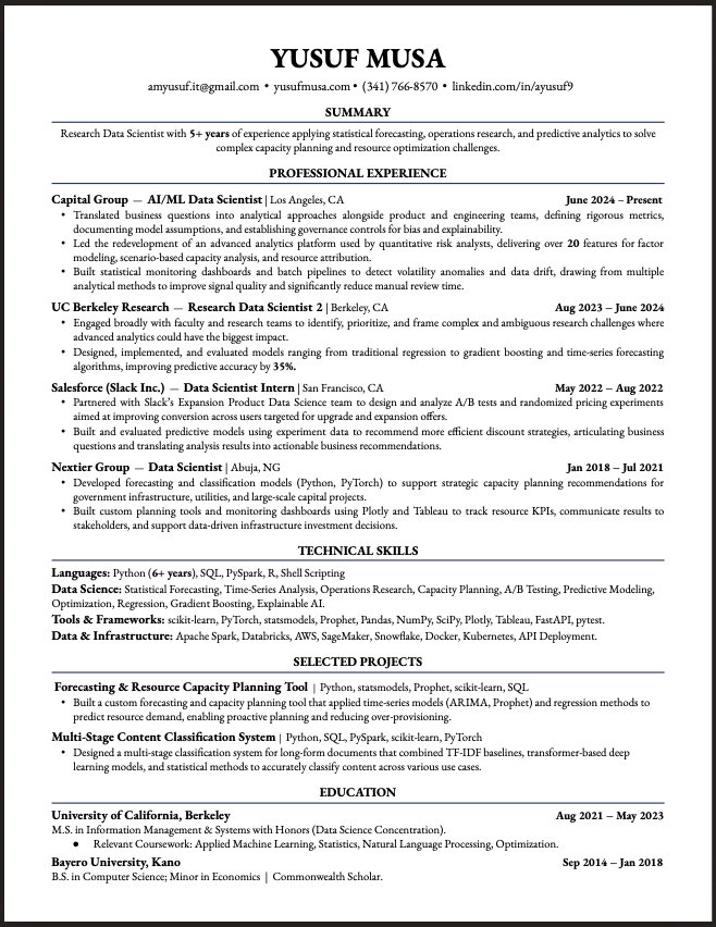 Resume first page preview